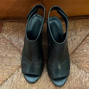 Black Leather Open Toe Heel Cutout Booties